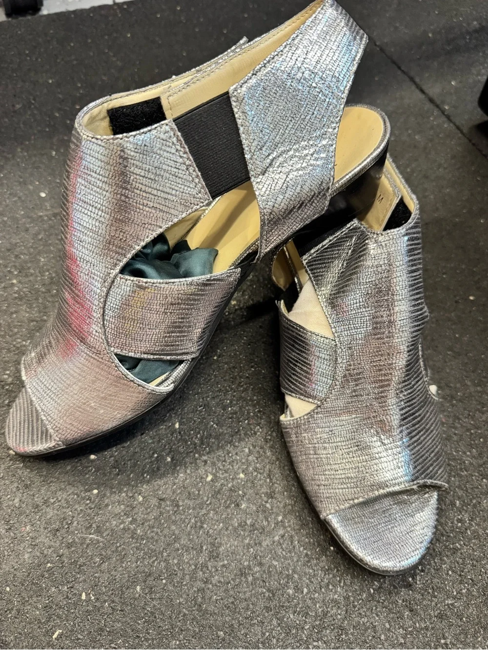 Metallic Silver Slingback Low Heel Sandals